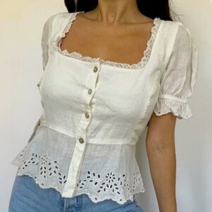 ✨❤️ Gorgeous Wilfred white Lace Button-Up Blouse Size 10